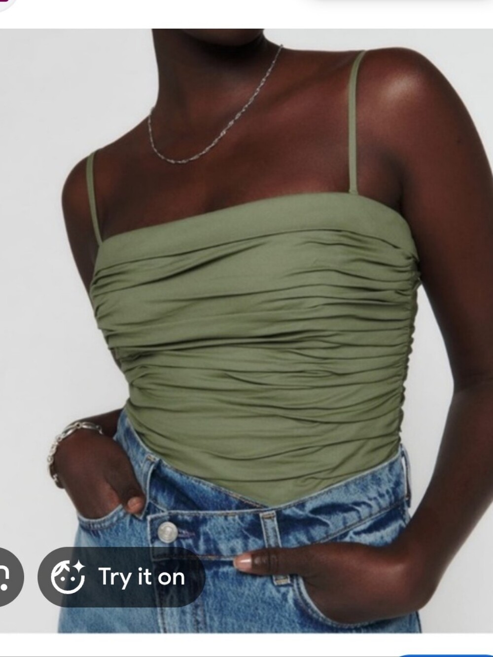 Reformation Orion Top Artichoke Green 0 Ruched Spaghetti Strap
